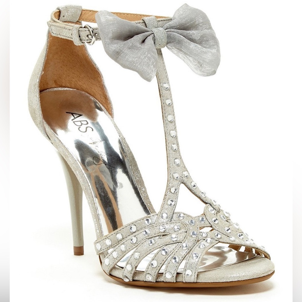 NIB ABS by Allen Schwartz Canary Silver Evening Stiletto Heels